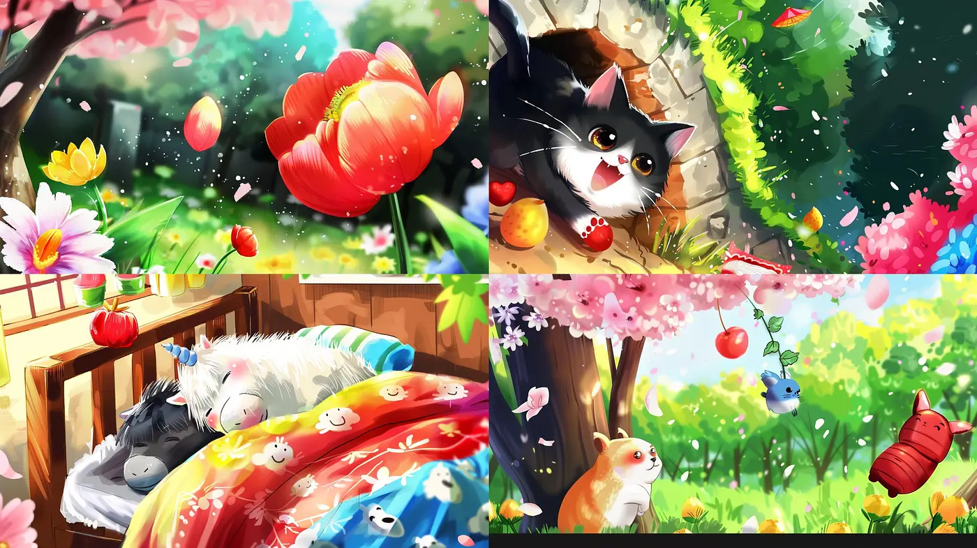 Vibrant Harmony of Nature and Whimsy - A Blossoming Digital Brushwork Series - Midjourney sref style