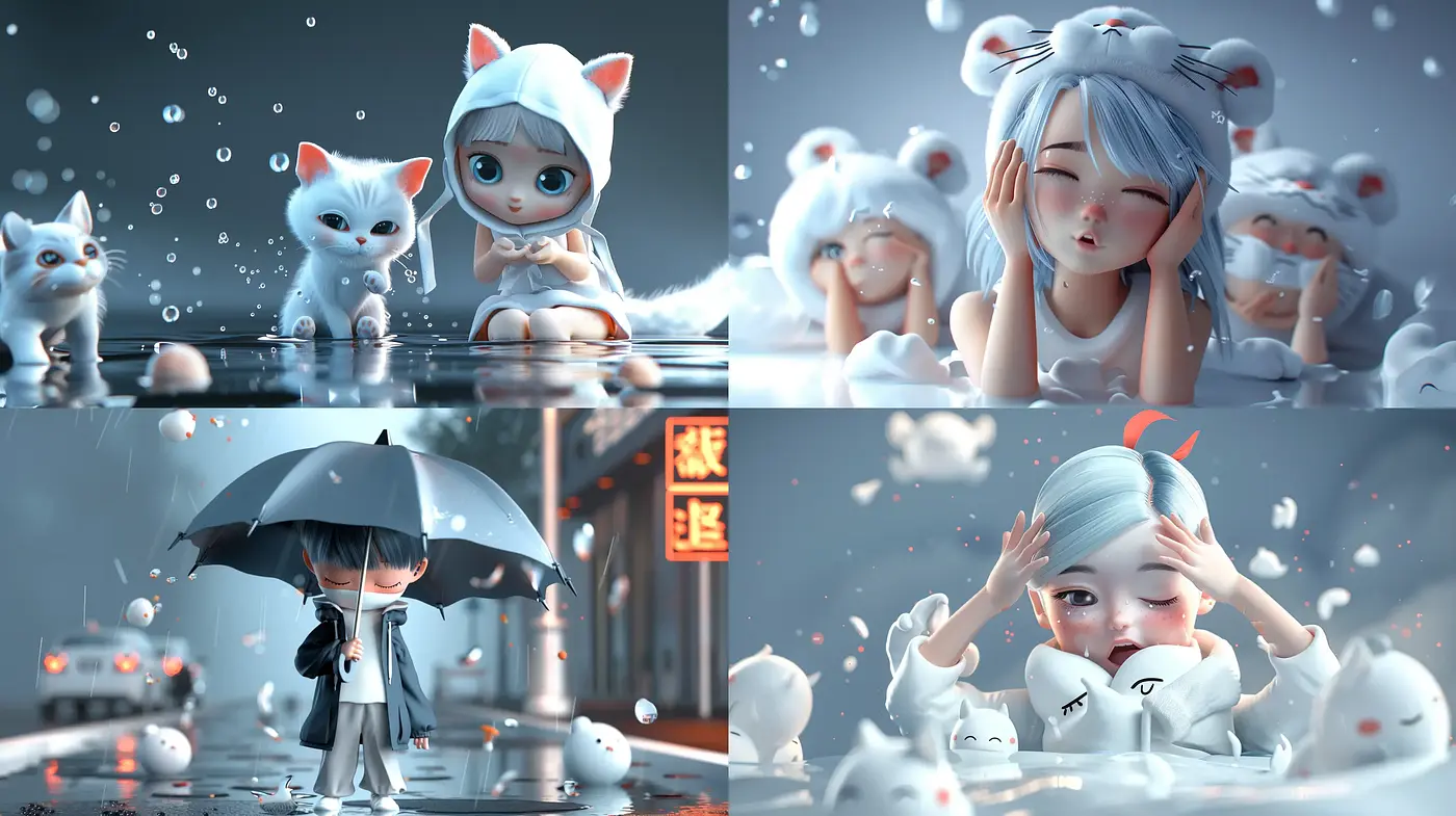 Whimsical Anime-Inspired Rainy Dreamscape with Pastel Tones and Soft Textures - Midjourney sref style