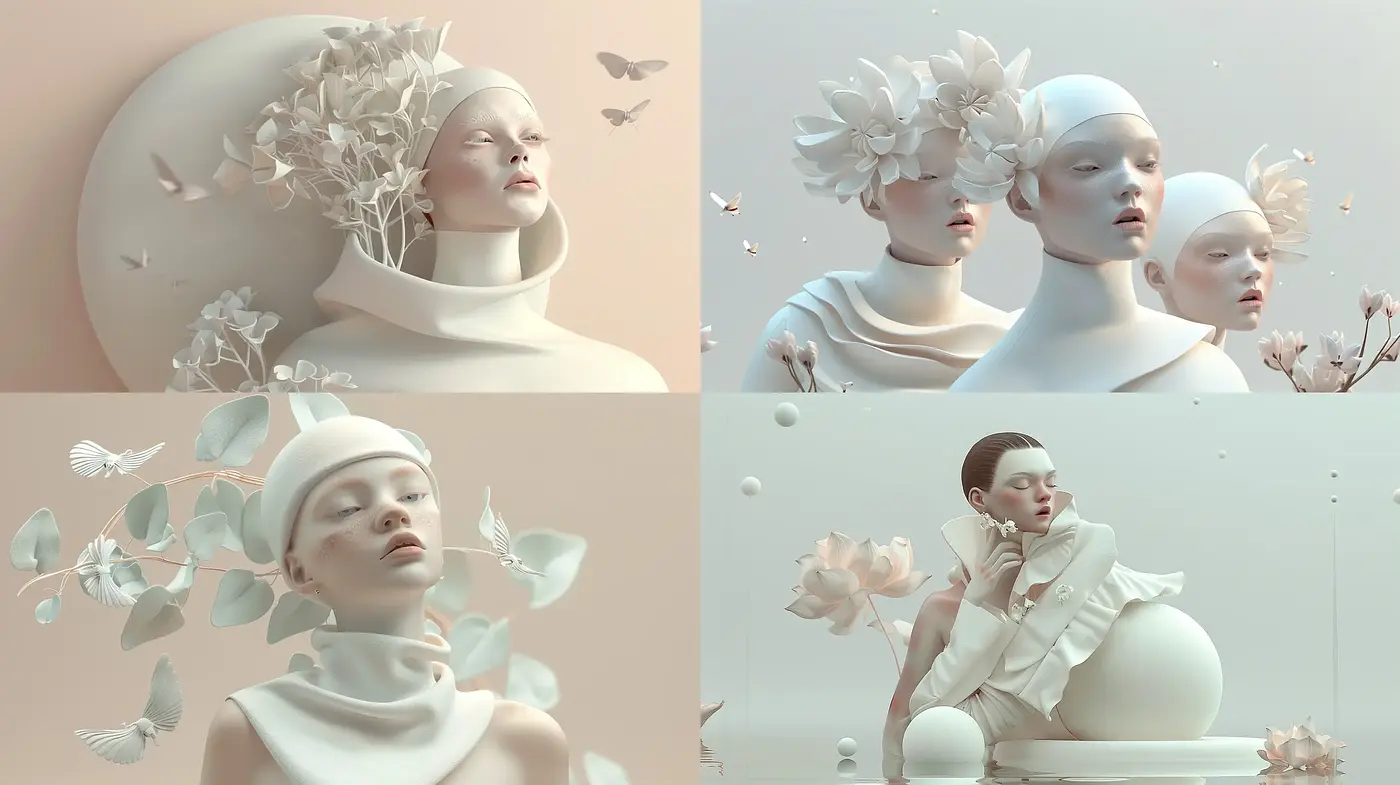 Ethereal Serenity: A Harmonious Blend of Sculptural Forms and Delicate Pastels - Midjourney sref style