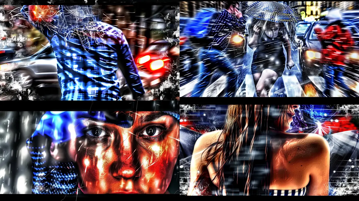 Intense Dynamic Fusion: A Hyperrealistic Blend of Vivid Details and Energetic Abstraction - Midjourney sref style