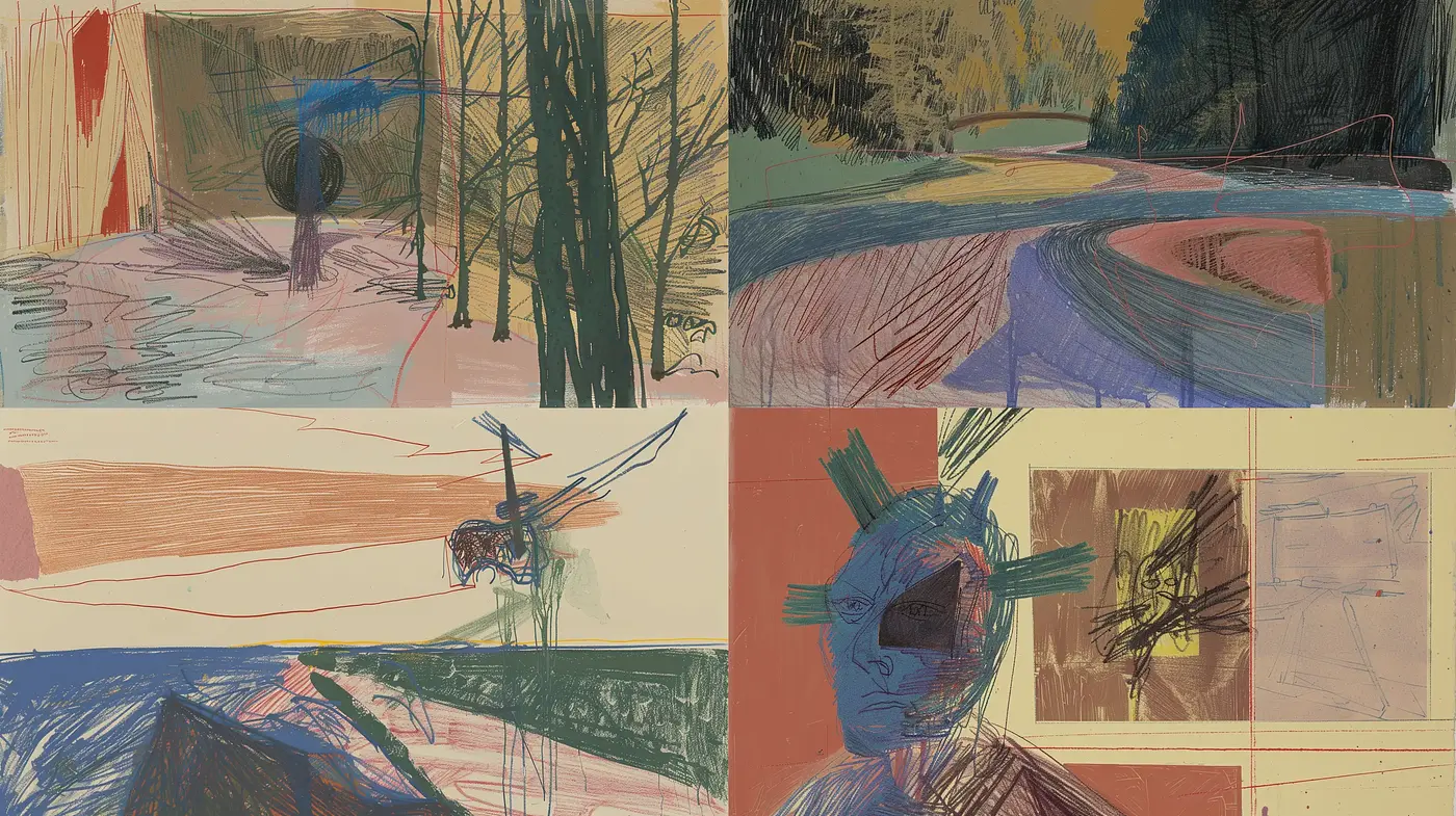 Abstract Sketchbook Blends with Vivid Strokes - Midjourney sref style