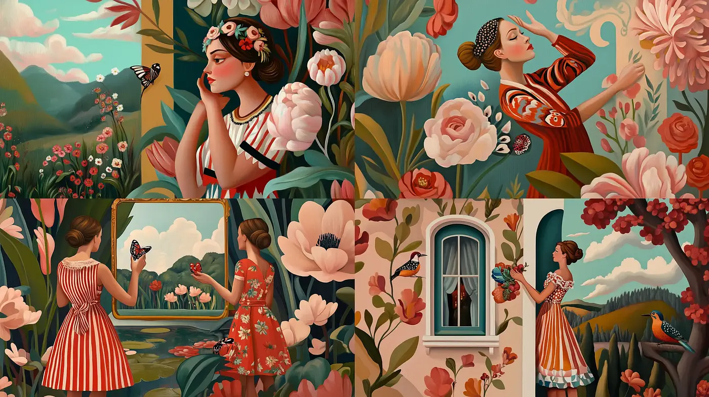 Romantic Floral Renaissance of Stylized Botanical Illustrations - Midjourney sref style