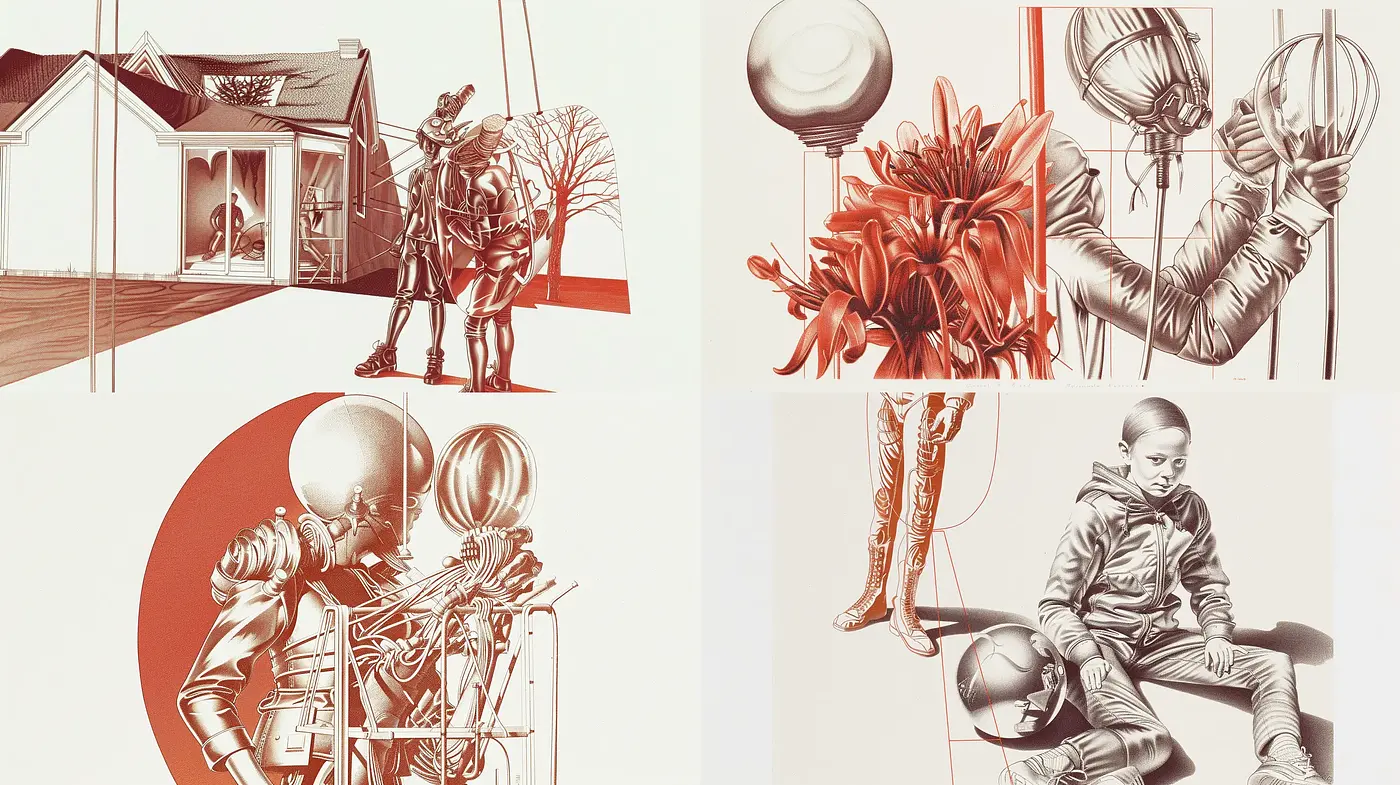 Sepia-Toned Narrative Illustration Series - Midjourney sref style