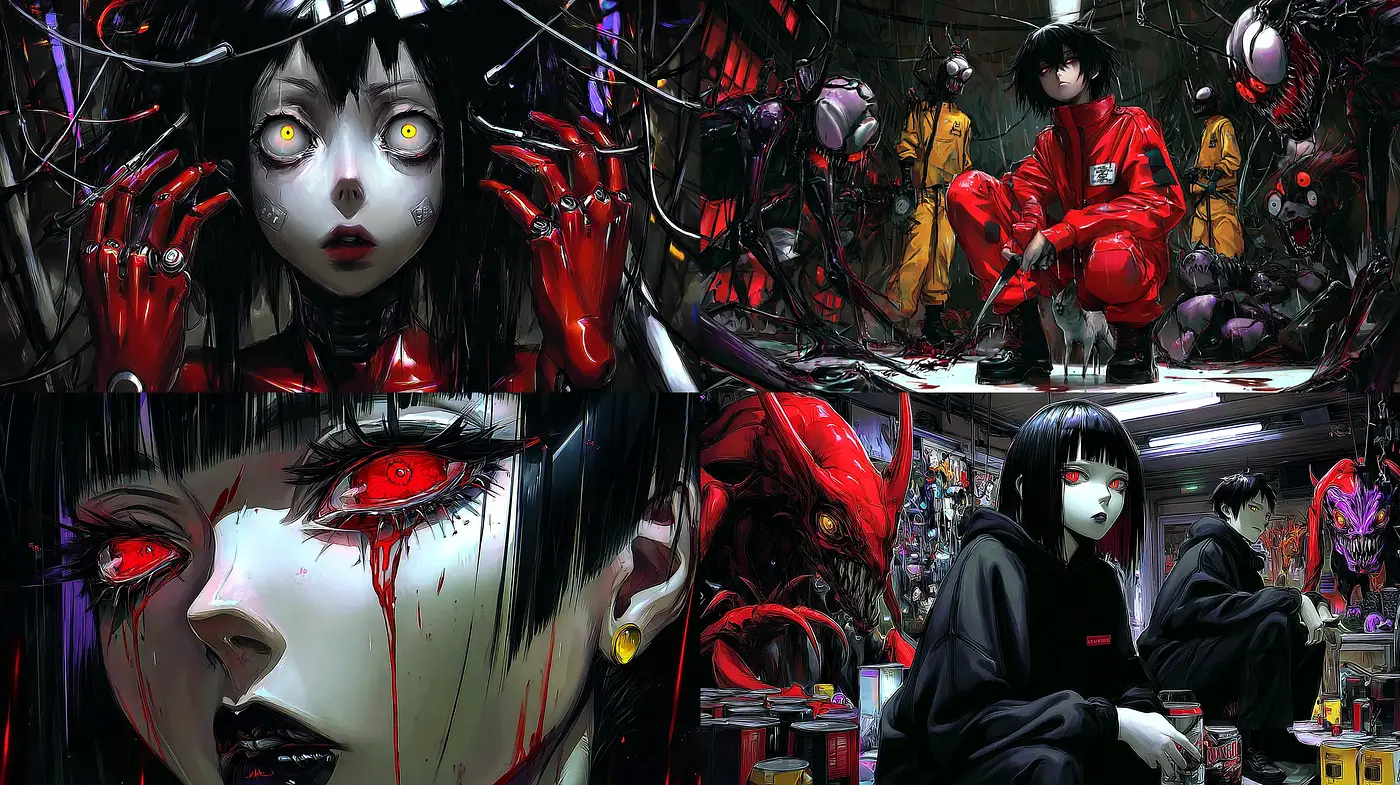 Dark and Intricate Cyberpunk Aesthetic with Surreal Elements - Midjourney sref style