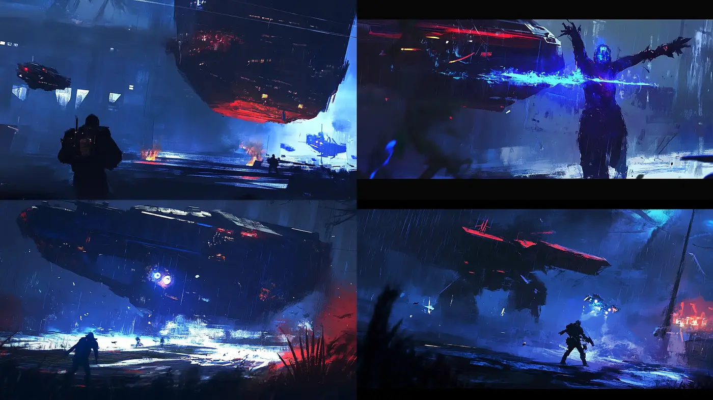 Futuristic Nocturnal Vistas with a Dynamic Sci-Fi Essence - Midjourney sref style
