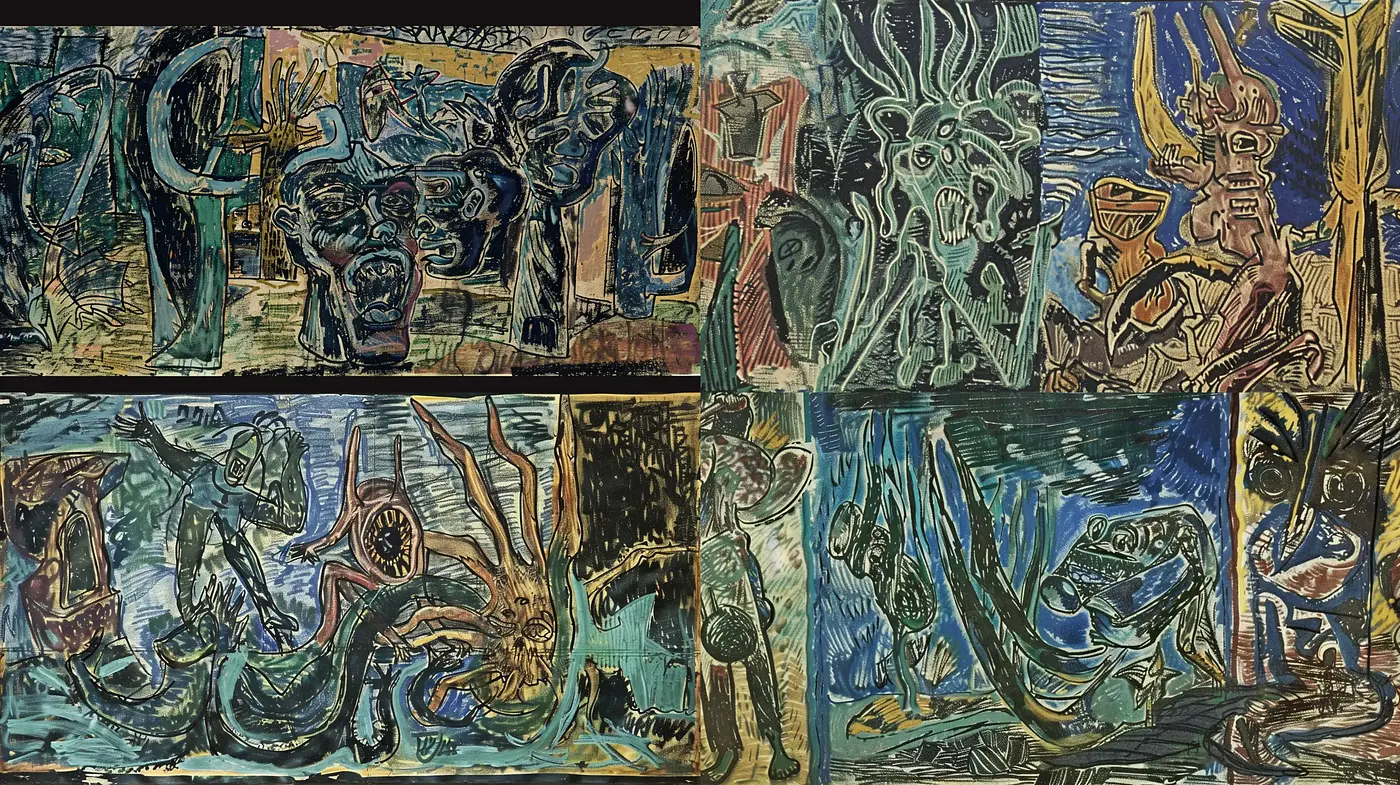 Abstract Expressionist Reverie: A Dance of Vivid Brushwork and Enigmatic Forms - Midjourney sref style