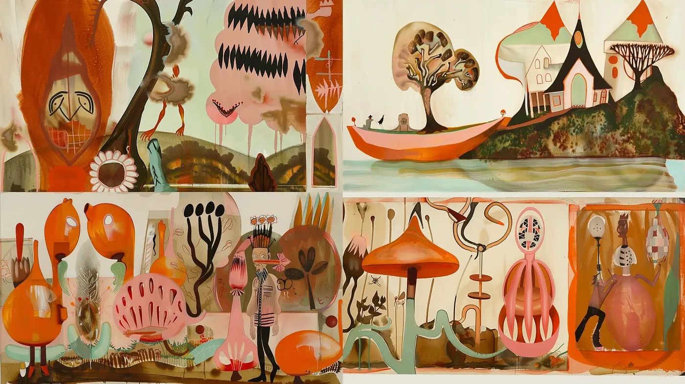 Surreal Whimsy: A Medley of Playful Abstraction and Earthy Tones - Midjourney sref style
