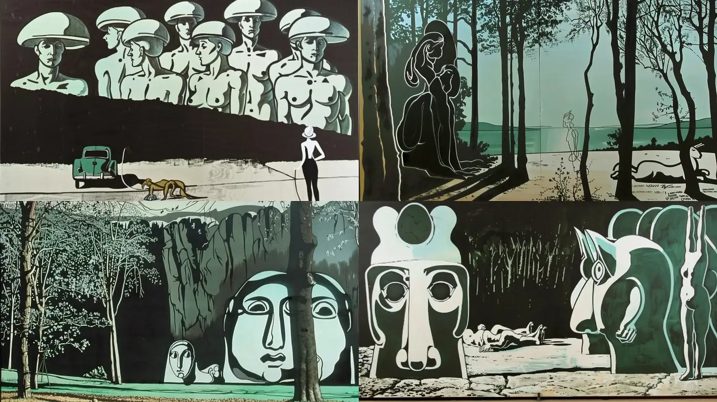 Monochromatic Moods: Echoes of Modernist Cubism in Silhouetted Forms - Midjourney sref style