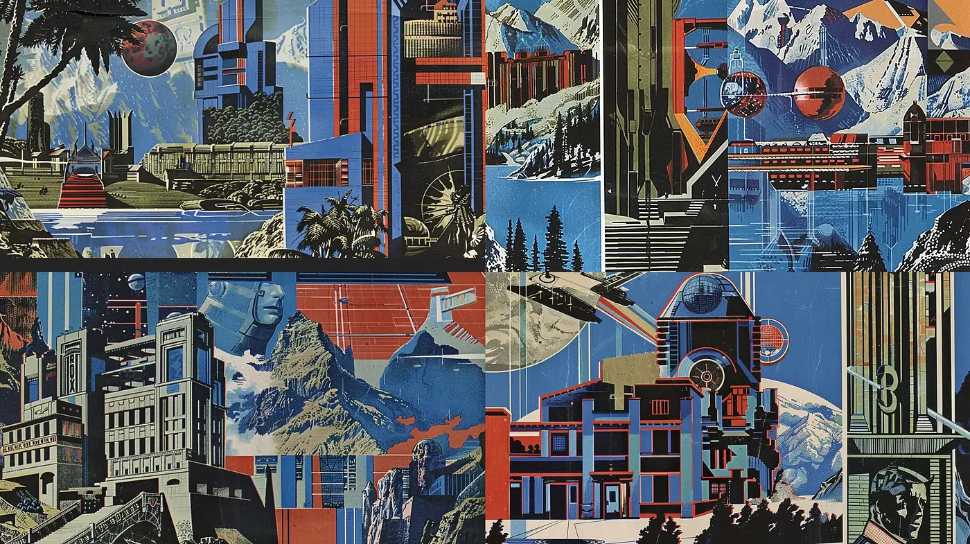 Retro-Futuristic Travel Poster Fusion - Midjourney sref style