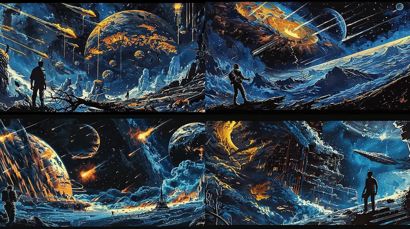 Cosmic Landscapes with a Dramatic Sci-Fi Aesthetic - Midjourney sref style