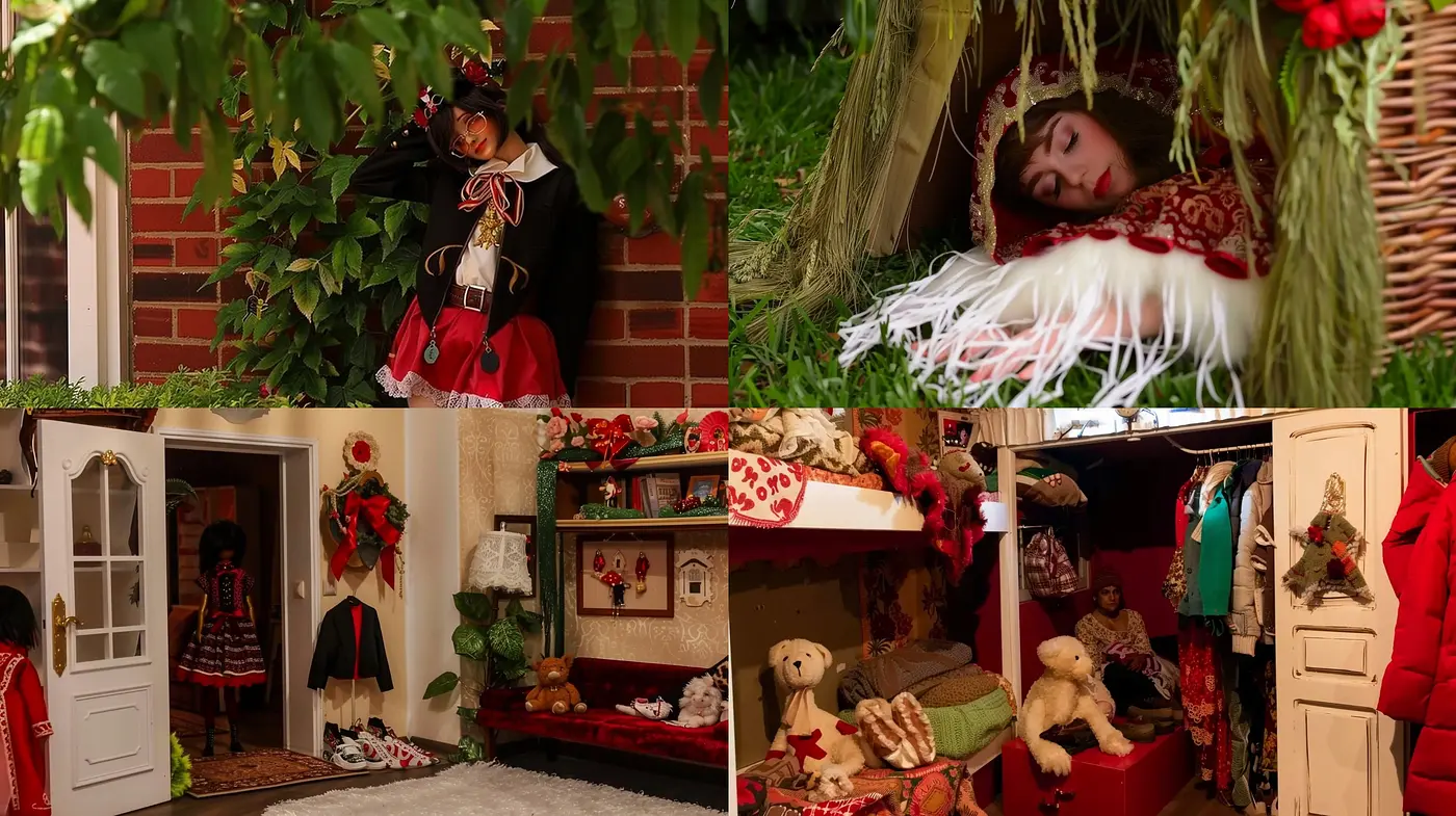 Enigmatic Red-toned Tableaux with Textural Depth and Dreamlike Ambiance - Midjourney sref style