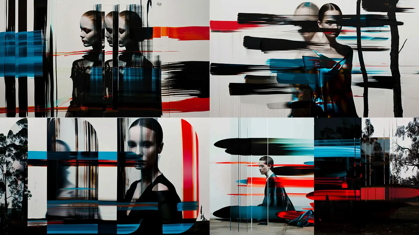 Abstract Digital Brushstroke Fusion with Photorealistic Elements - Midjourney sref style