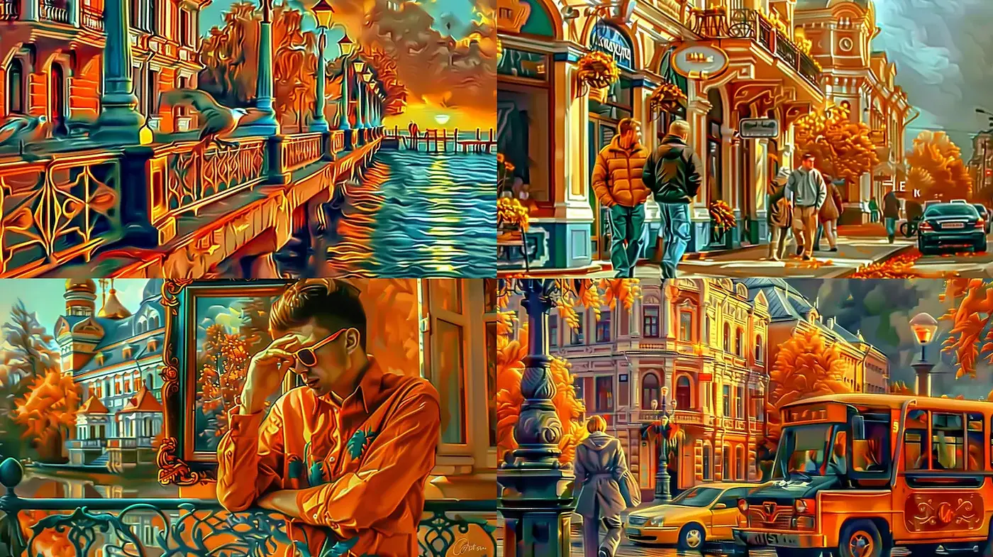 Vividly Enhanced Urban Scenes with a Warm Palette - Midjourney sref style