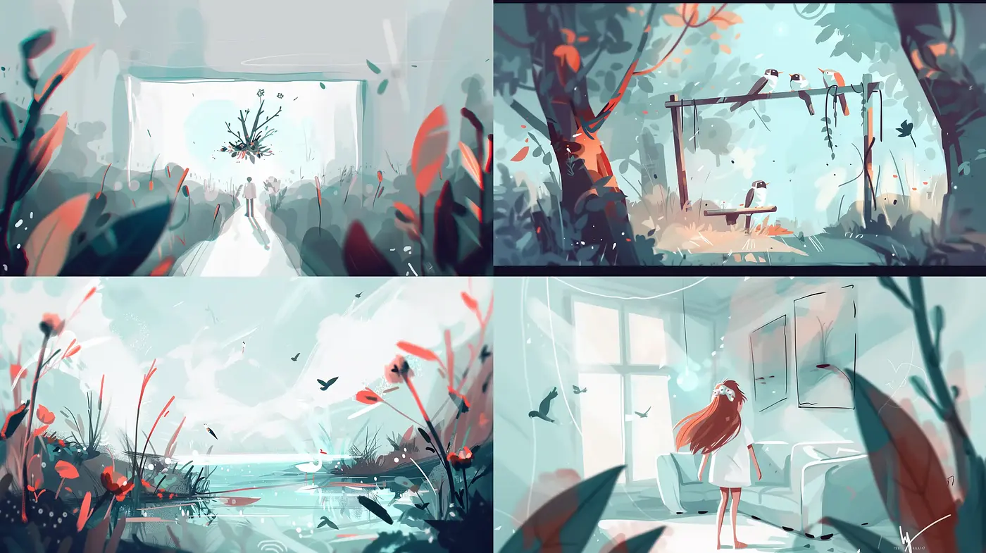 Ethereal Brushstrokes of Nature and Light in Stylized Aquarelle - Midjourney sref style