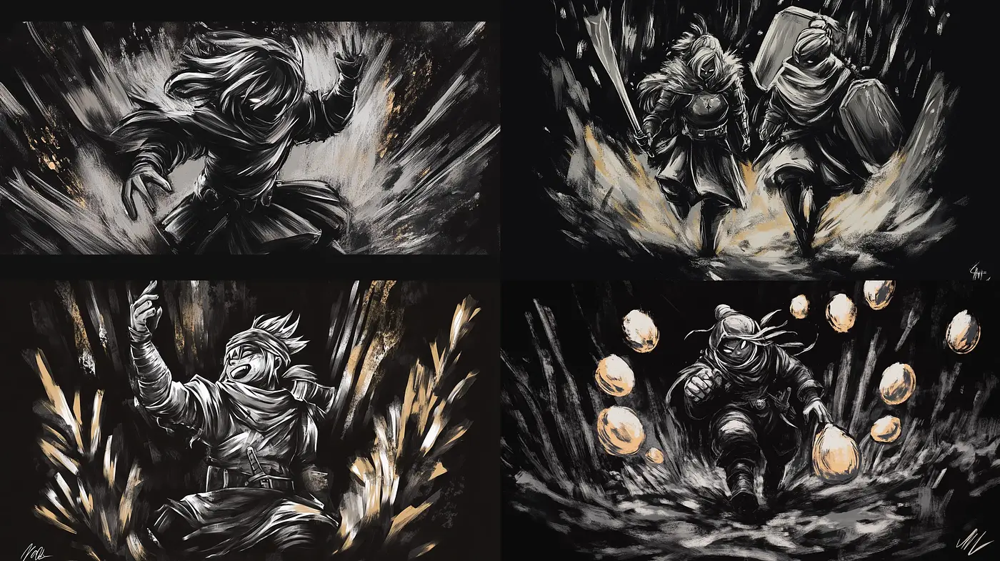 Dynamic Monochrome Fantasy Illustrations - Midjourney sref style