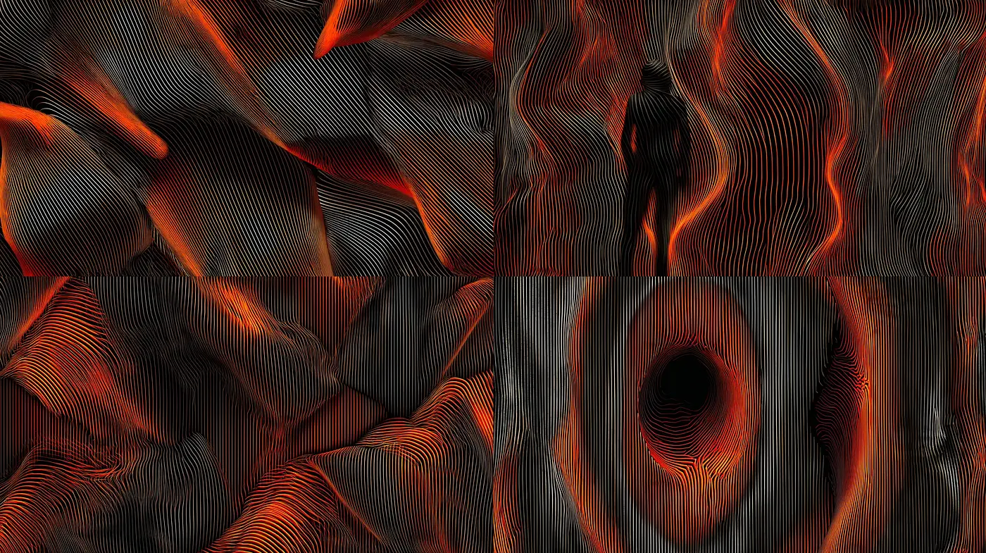 Dynamic and Abstract Exploration of Texture and Depth - Midjourney sref style