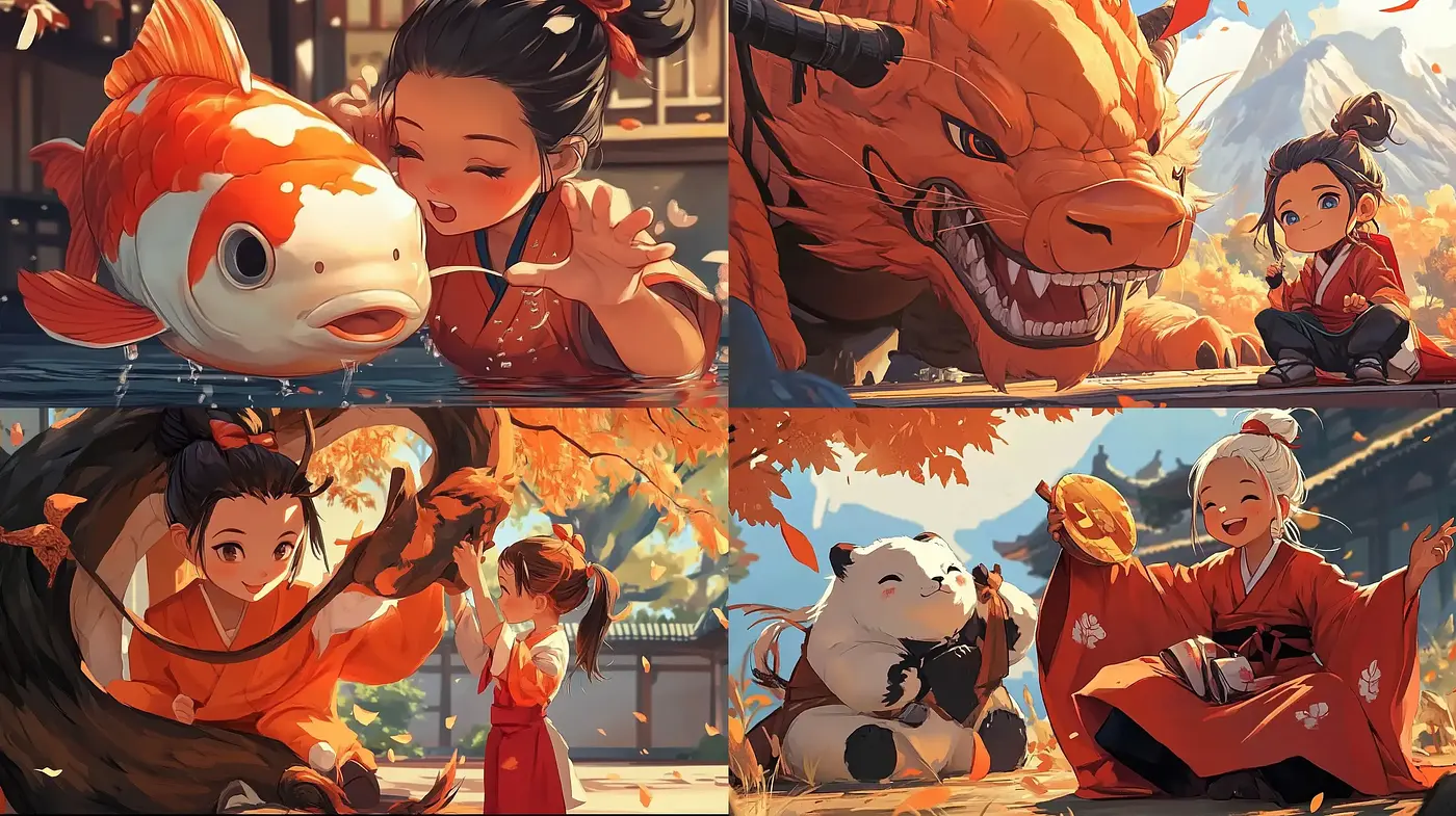 Harmonious Fusion of Anime Elegance and Mythical Warmth - Midjourney sref style