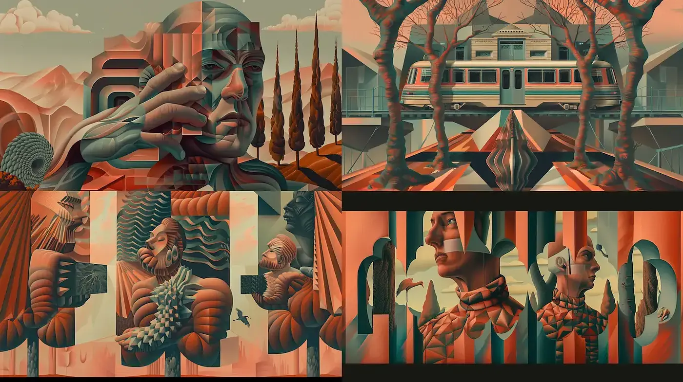 Surrealist Echoes in Sepia Tones: A Homage to Timeless Duality - Midjourney sref style