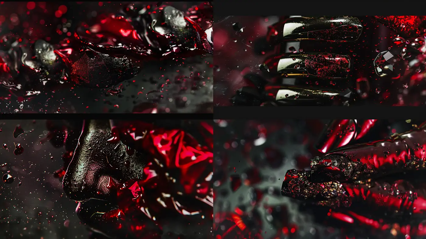 Crimson Noir: A Synthesis of Dark Elegance and Textural Intrigue - Midjourney sref style