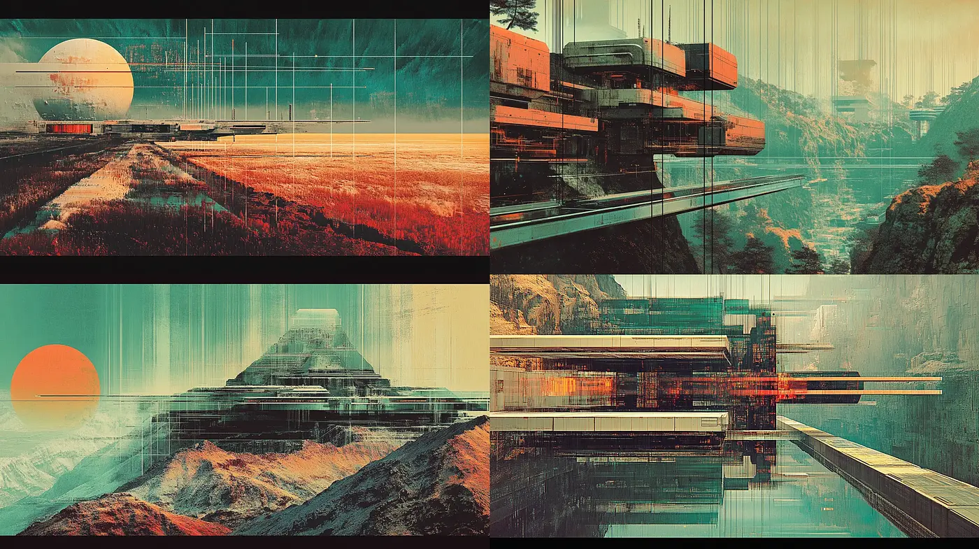 Retrofuturistic Dreamscape with Cinematic Overtones - Midjourney sref style