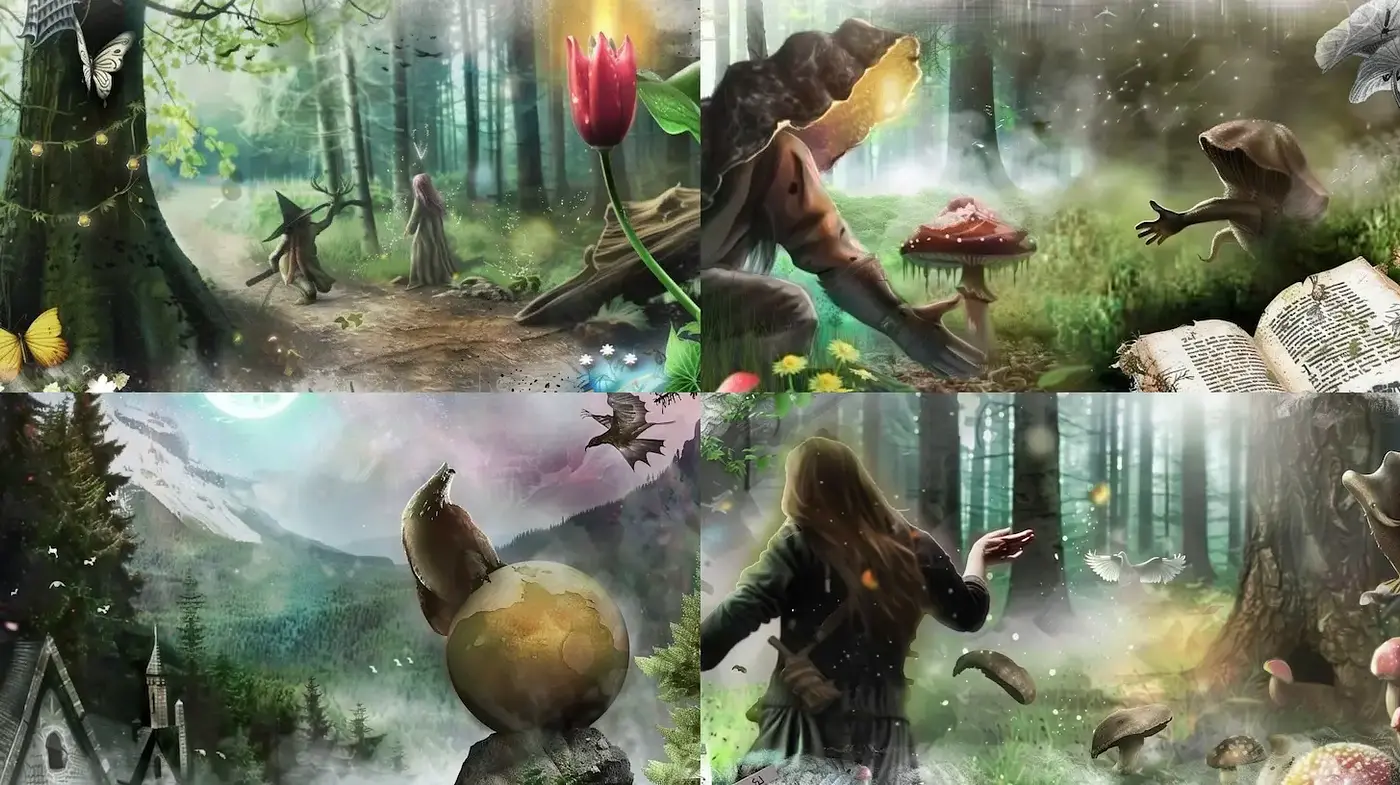 Whimsical and Enigmatic Fantasy with Natural Elements - Midjourney sref style