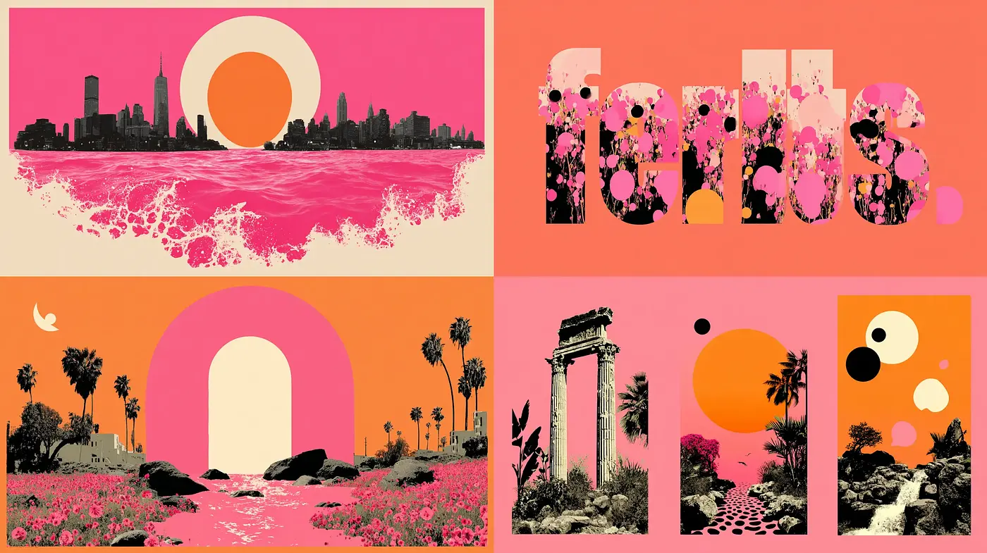 Vibrantly Retro with Minimalist Geometric Elements and Tropical Flair - Midjourney sref style