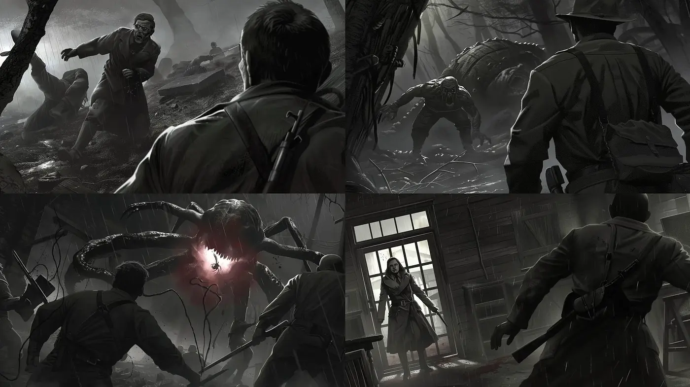 Monochromatic Tales of Suspense and Survival - Midjourney sref style