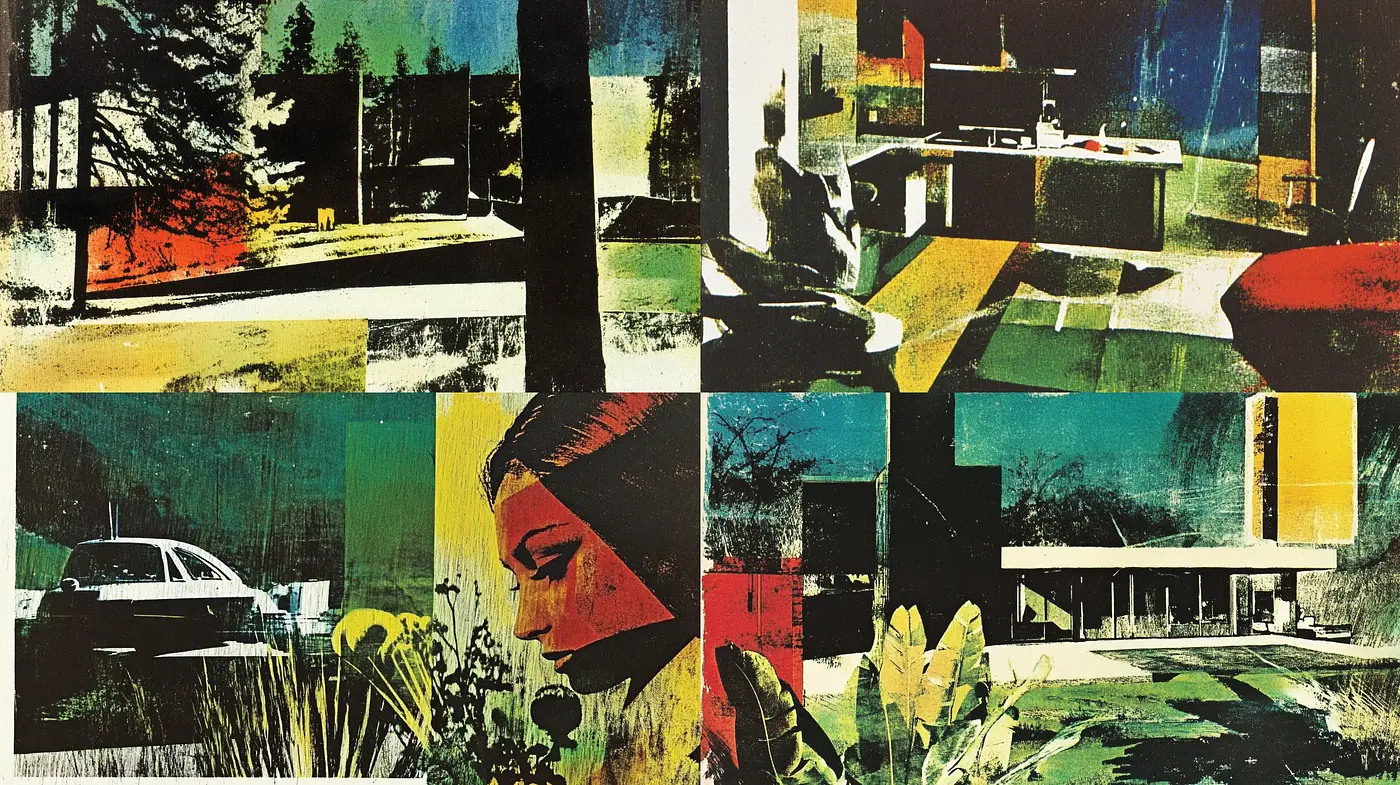 Retro Collage Aesthetic in Mid-Century Palette - Midjourney sref style