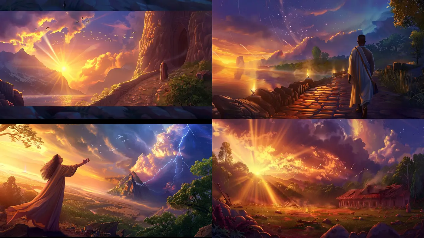 Ethereal Dawn and Dusk: A Homage to Majestic Landscapes Under Enchanted Skies - Midjourney sref style