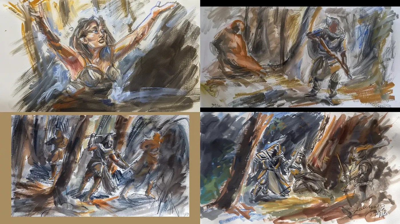 Dynamic Sketchbook Heroine Encounters: A Fusion of Loose Strokes and Lively Expressions - Midjourney sref style