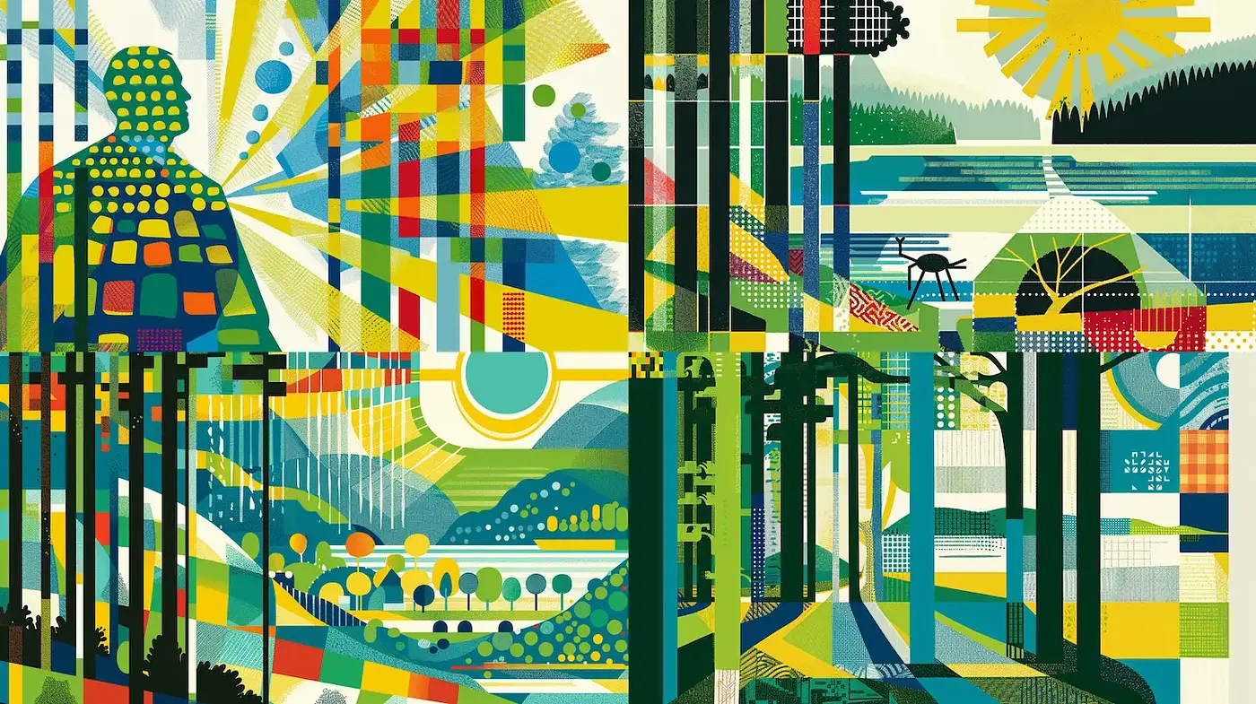 Vibrant Geometric Landscapes with a Stylized Retro Vibe - Midjourney sref style