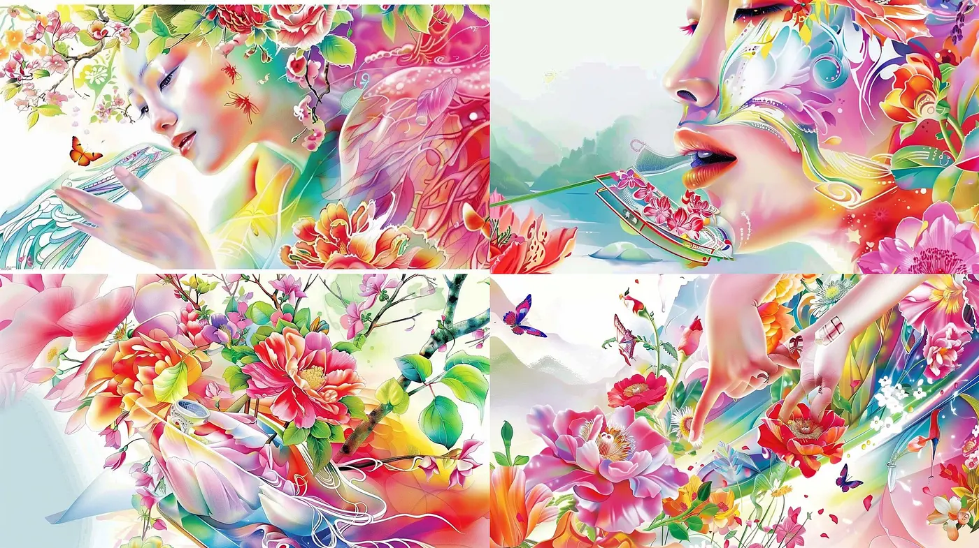 Luminous Floral Ephemera: A Study in Saturated Pastel Fusion - Midjourney sref style