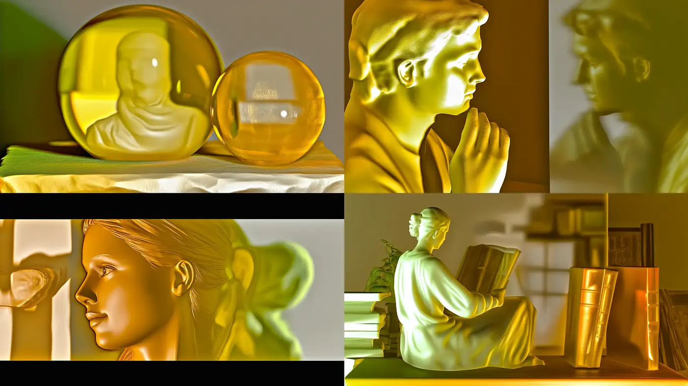 Golden Monochromatic Harmony with a Sculptural Essence - Midjourney sref style