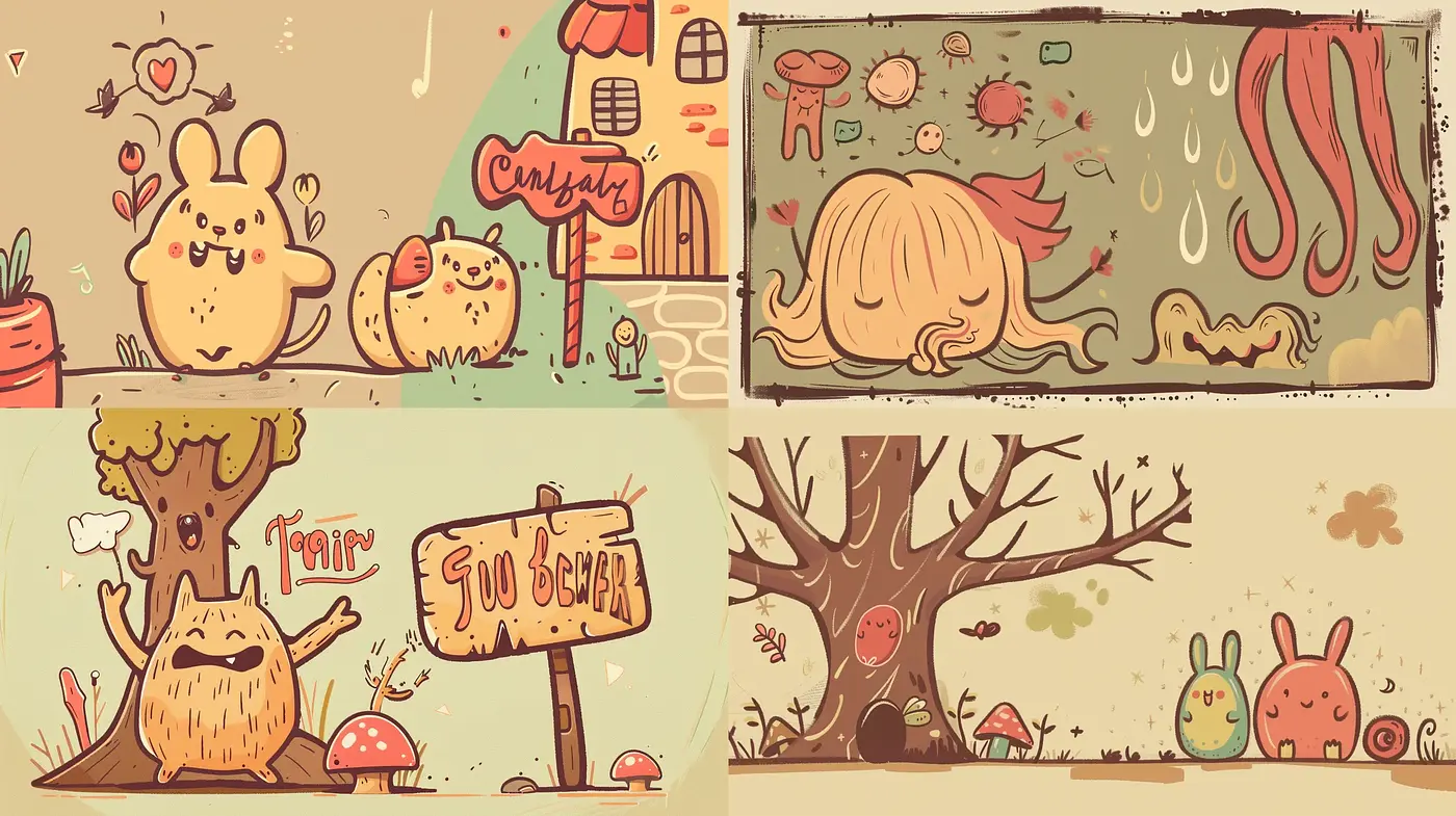 Whimsical Storybook Illustration with a Heartwarming Retro Palette - Midjourney sref style