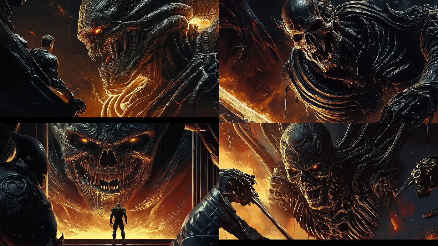Apocalyptic Inferno: A Dark Fantasy Artistic Convergence - Midjourney sref style