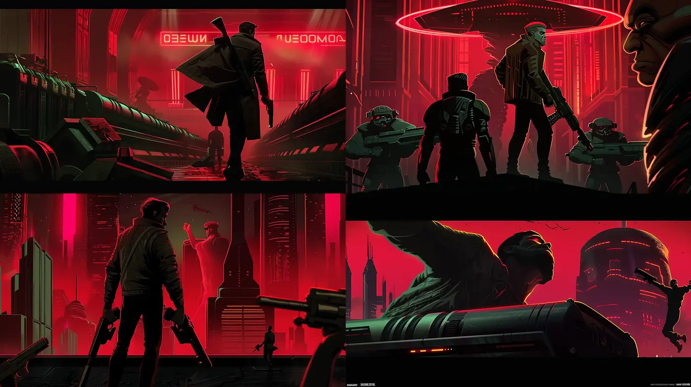 Neon-Noir Cyberpunk Visions: A Homage to Futuristic Dystopia - Midjourney sref style
