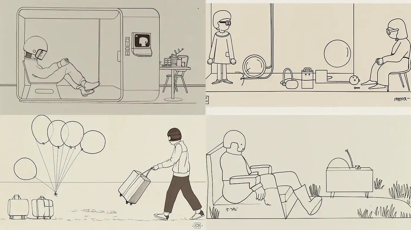Minimalist Illustrative Style with Playful and Surreal Elements - Midjourney sref style