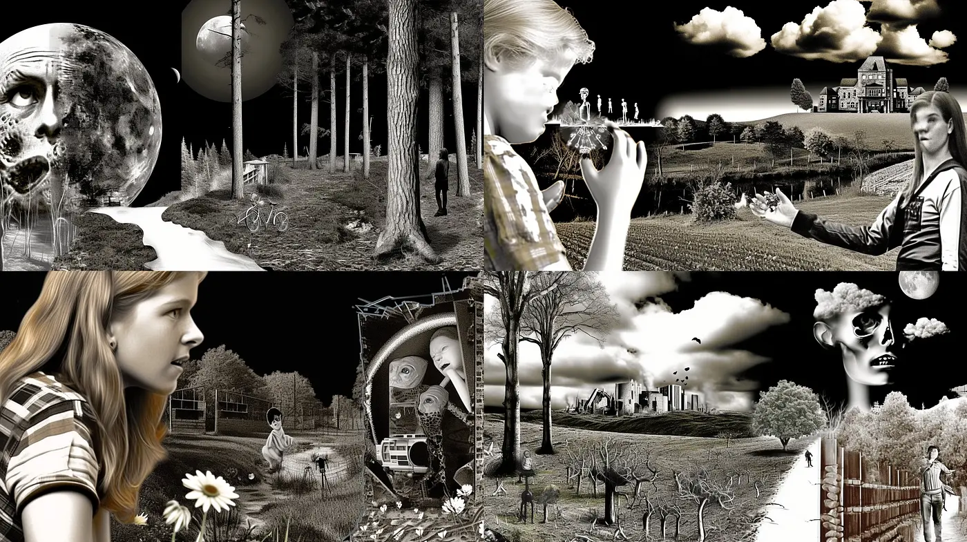 Monochromatic Dreamscape: A Homage to Surreal Monochrome Visuals - Midjourney sref style