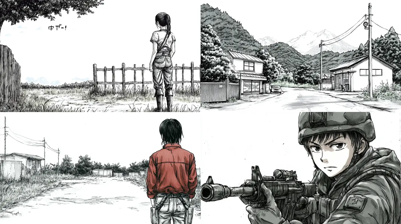 Monochromatic Manga Essence with a Cinematic Touch - Midjourney sref style