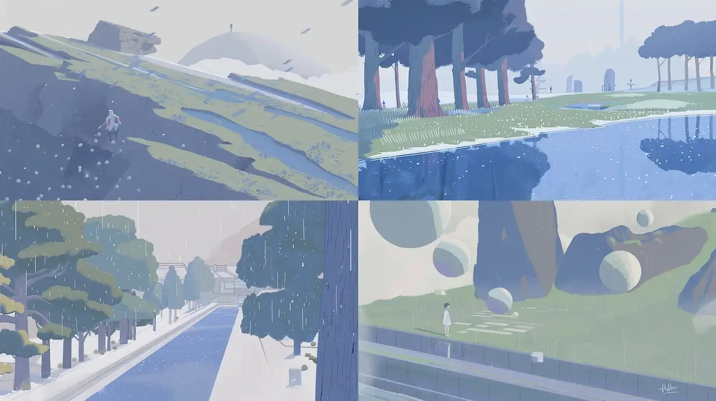Serene and Ethereal Landscapes with a Dreamlike Quality - Midjourney sref style
