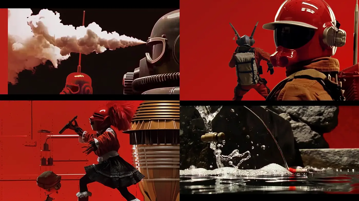 Cinematic Fusion of Futuristic and Retro Elements with a Strong Red Accent - Midjourney sref style
