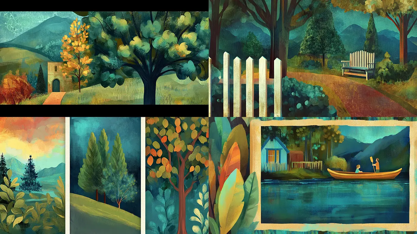 Whimsical Nature-Inspired Stylized Landscape Collection - Midjourney sref style
