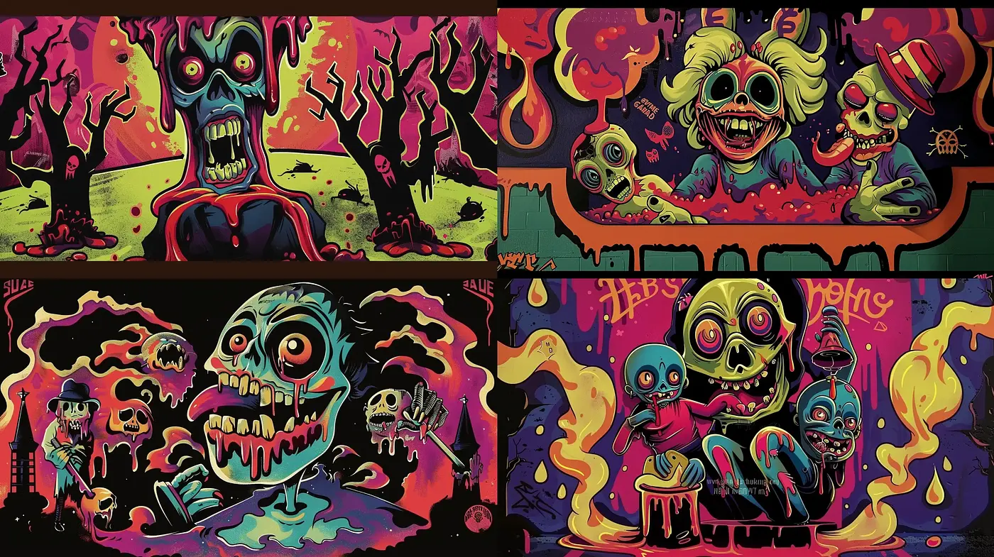 Psychedelic Horror: A Vibrant Nightmare in Vivid Hues - Midjourney sref style