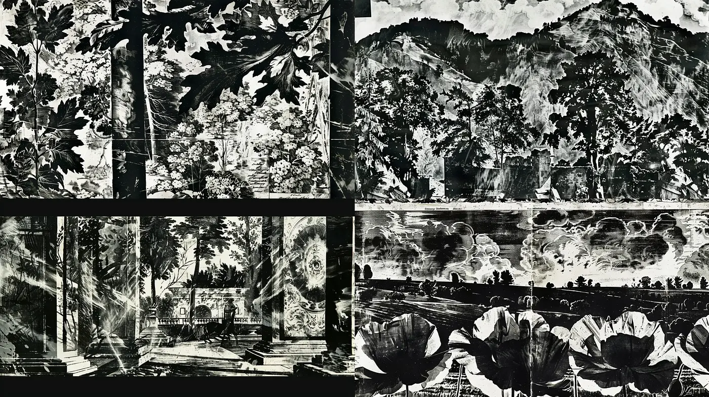 Monochromatic Ethereal Dreamscape - Midjourney sref style