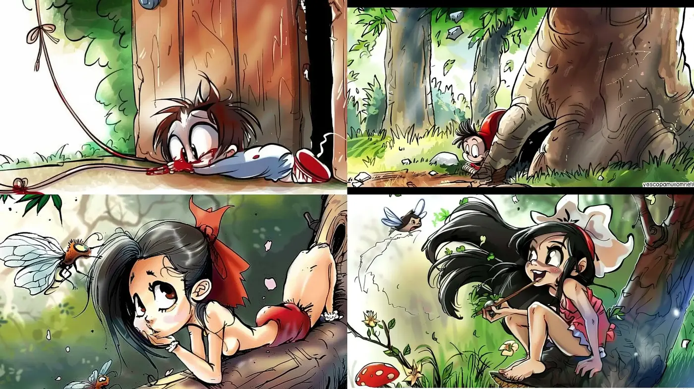 Enchanted Forest Whimsy: A Vivid Cartoon Style Blend of Nature and Fantasy - Midjourney sref style