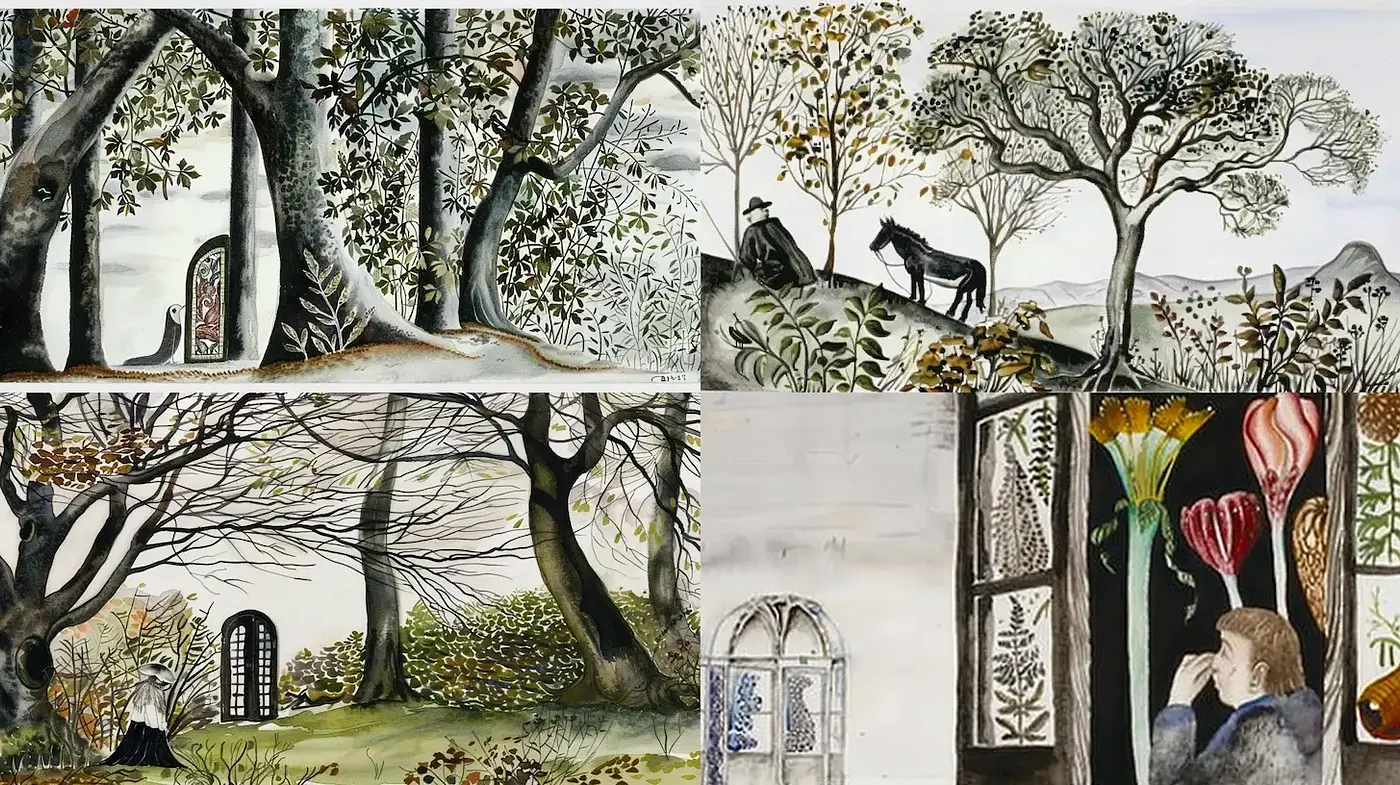 Whimsical and Detailed Illustrations with Nature Elements - Midjourney sref style