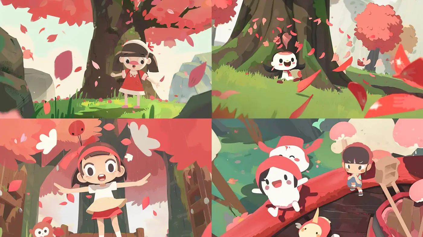 Whimsical Forest Adventures: A Stylized Anime-Inspired Tableau - Midjourney sref style