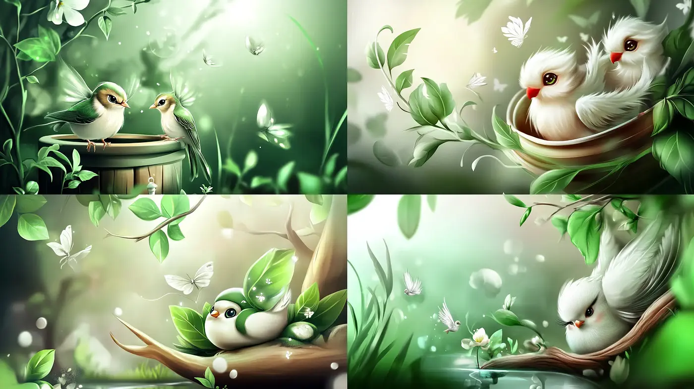 Enchanted Verdant Dreamscape with Ethereal Avian Accents - Midjourney sref style