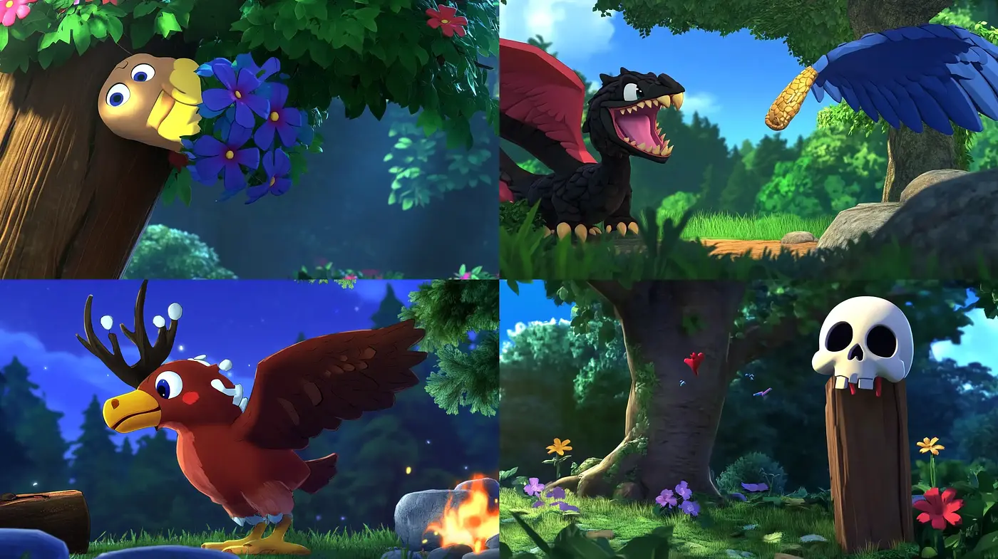Lush Enchanted Forests and Whimsical Avian Encounters - Midjourney sref style