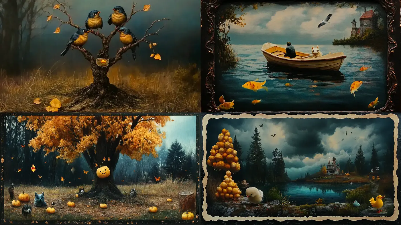 Autumnal Whimsy: A Fusion of Nature and Fantasy in Art - Midjourney sref style